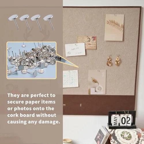 Miniatura 3 de 100 tachuelas de tapicería de cabeza plana, decoración de muebles para el hogar, clavos de tapicería, tachuelas para pulgar, tono plateado