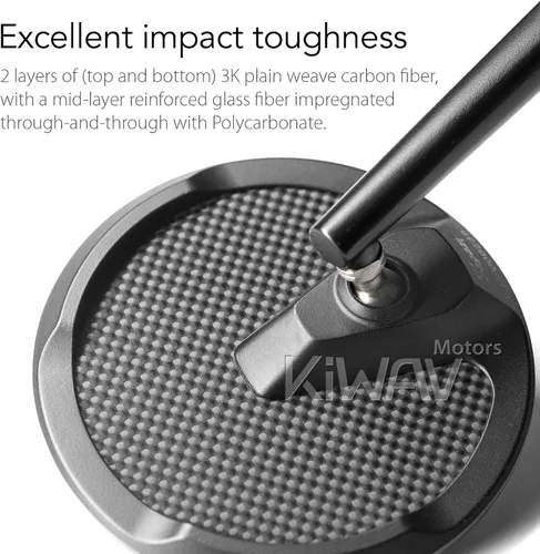 Miniatura 7 de KiWAV Aftermarket - Espejos retrovisores laterales redondos Mamba real fibra de carbono negro convexo ajustable M8 0.315 in 1.25 adaptadores de paso