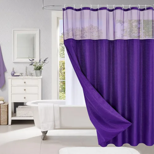 Miniatura 35 de MitoVilla Cortina de ducha pequeña beige de 36 x 72 pulgadas, juego de cortina de ducha de tela de punto gofre de tamaño medio estrecho con forro