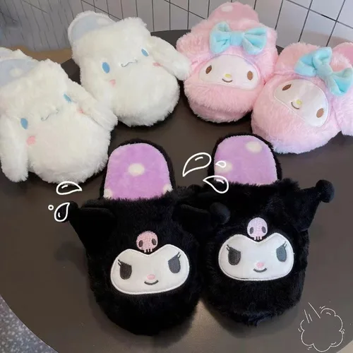 Miniatura 4 de AAOTE Kuromi - Pantuflas de felpa My Melody Cinnamoroll para invierno, talla única, para la mayoría de las pantuflas de dibujos animados suaves
