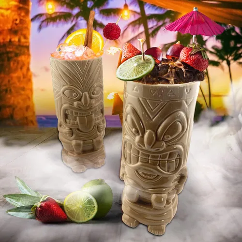 Miniatura 5 de Tiki - Juego de 2 tazas de cerámica coleccionables de cómicas, tazas de café tropicales para la cocina del hogar, cada taza tiene capacidad para 20