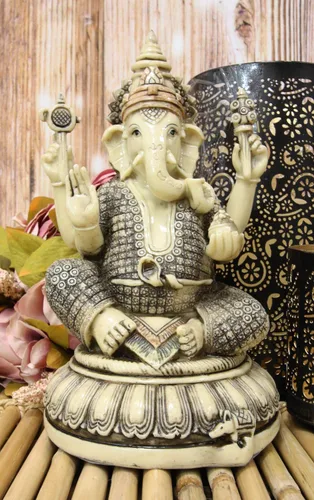 Ebros 9.5 pulgadas de alto Hindú Supremo Dios Nritya Ganesha Chaturthi Meditación en el trono de loto con estatua de ratón Ganapati Elefante Deidad