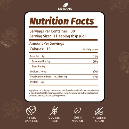 Miniatura 2 de Mezcla instantánea de café de hongos con 6 hongos con melena de león, cordyceps, reishi, trompeta rey, shiitake y cola de pavo – Apoya la energía