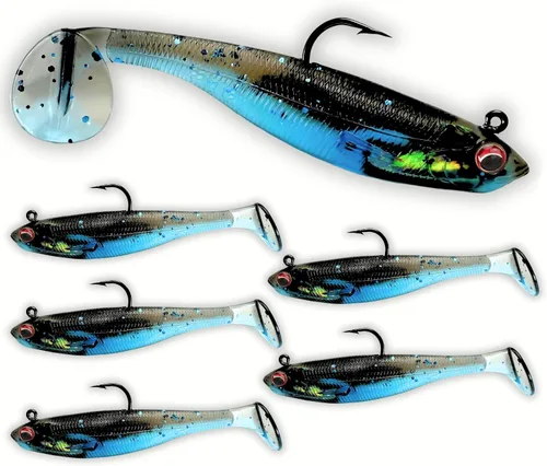 Miniatura 12 de USA Bass Tackle Patriot Shad - Swimbaits de Cola de Paleta con Aroma Infundido, Señuelos de Pesca Pre-Aparejados, Carnada Premium con Anzuelo Owner