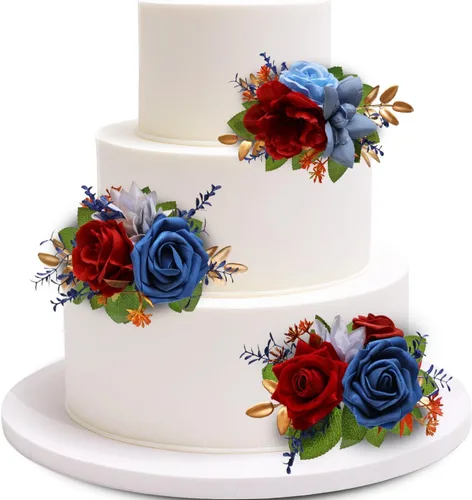 Miniatura 7 de Marriwise 3 piezas de flores prefabricadas, decoración de pastel de boda rosa baya, decoración de flores artificiales para boda, ceremonia