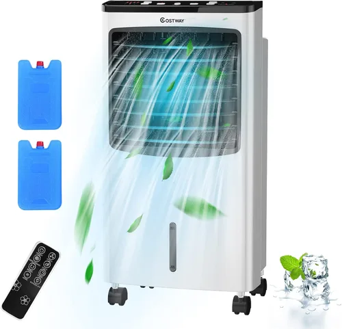COSTWAY Enfriador de aire evaporativo portátil para habitación, enfriador de aire para refrigeración y sueño con control remoto, temporizador de 7.5