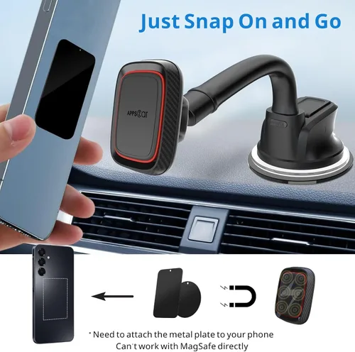Miniatura 3 de APPS2Car Soporte magnético para teléfono de coche [6 imanes fuertes], soporte para teléfono celular de coche [ventosa], soporte de teléfono