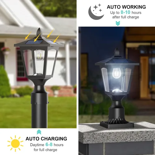 Miniatura 3 de Luces Solares para Postes, Lámpara Solar de Poste de 6000K de Anochecer a Amanecer con Base de Montaje para Poste, Luces Solares para Postes