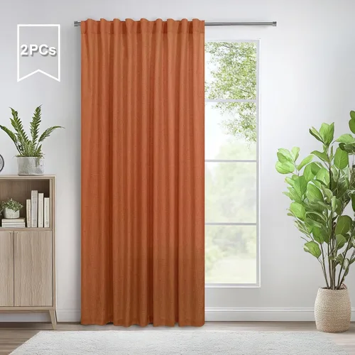 Miniatura 68 de Cortinas de lino azul de 84 pulgadas de largo para sala de estar; juego de 2 paneles con lengüeta trasera; cortinas con dobladillo para barra; Azul
