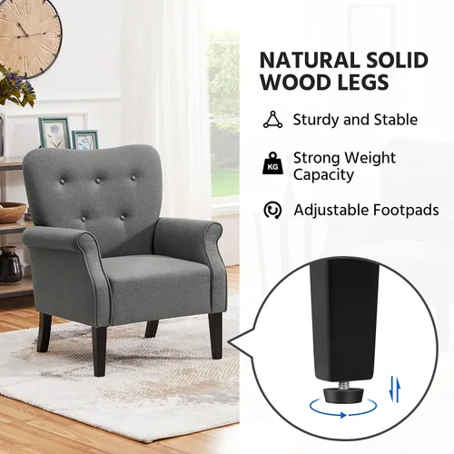 Miniatura 8 de Topeakmart Silla decorativa de tela, sillón moderno de poliéster con patas de madera, respaldo alto y cómodo asiento acolchado para sala de estar