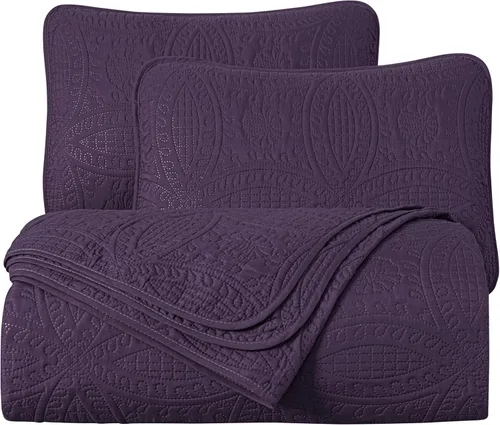Miniatura 9 de Chezmoi Collection Austin - Juego de colcha extragrande de 3 piezas (tamaño Queen, morado) De gran