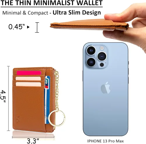Miniatura 109 de Tarjetero delgado con bloqueo RFID, billetera de bolsillo pequeño, con cremallera Keychian para monedero, monedero y tarjetero para mujeres y hombres