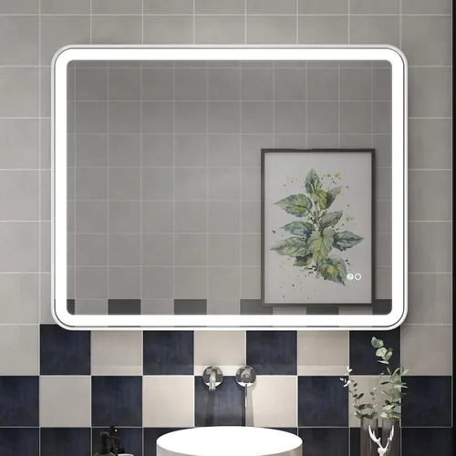 Miniatura 17 de WELLFOR Espejo LED enmarcado de 48 pulgadas de ancho x 36 pulgadas de largo, espejo rectangular de esquina redondeada de metal con luces para baño