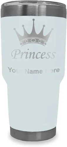 Miniatura 8 de LaserGram Vaso aislado al vacío de 20 onzas, corona de princesa, grabado personalizado incluido (negro)