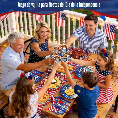 Miniatura 6 de 256 piezas de decoración del 4 de julio, 250 aniversario, bandera patriótica estadounidense, suministros para fiesta, 32 4 de julio, platos de papel