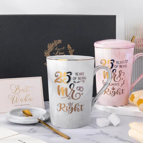 Miniatura 5 de Biching Regalos de Boda del 25º Aniversario, 25 Años de Ser Mr Right & Mrs Always Right Taza de Café Regalos para Parejas Padres Mujeres Hombres