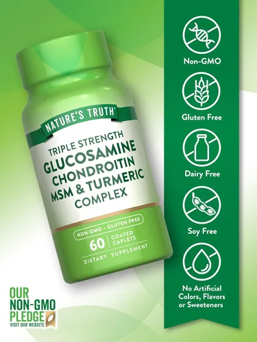 Miniatura 3 de Complejo glucosamina condroitina MSM 60 cápsulas Suplemento de triple fuerza con cúrcuma Suplemento sin OMG y sin gluten por Nature's Truth