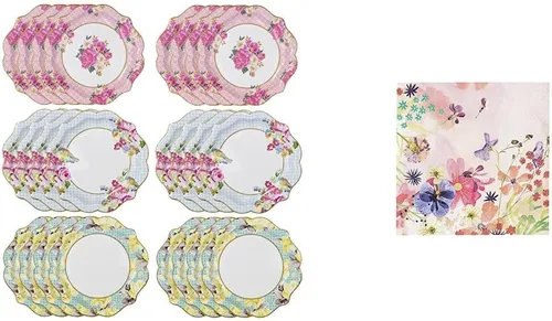 Talking Tables Paquete de platos y servilletas florales vintage (24 platos + 20 servilletas) | Decoración de fiesta de té de la tarde