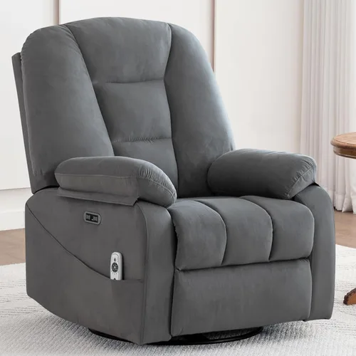 Miniatura 11 de Ketaiyou Sillón Reclinable Eléctrico Giratorio Basculante con Masaje y Calor, Puerto USB, Posición Infinita, Sillas Mecedoras Deslizantes Eléctricas