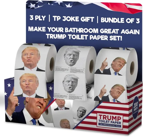 Gagster Donald Trump - Papel higiénico divertido de 3 capas, 200 hojas, paquete de regalo de broma (2 rollos de imágenes de Trump, 1 rollo de tweets