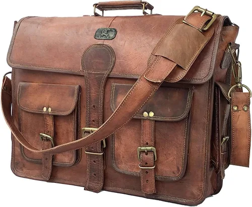 cuero Bolsa de mensajero de cuero para hombre, 18 pulgadas, bandolera para computadora portátil, bolsa de hombro de cuero hecha a mano para hombres,