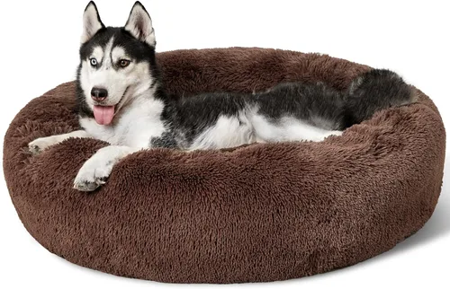 Miniatura 46 de Bedsure - Cama relajante para perro mediano, lavable, tipo dona, cama para gato, antideslizante, redonda, afelpada, mullida, de piel sintética