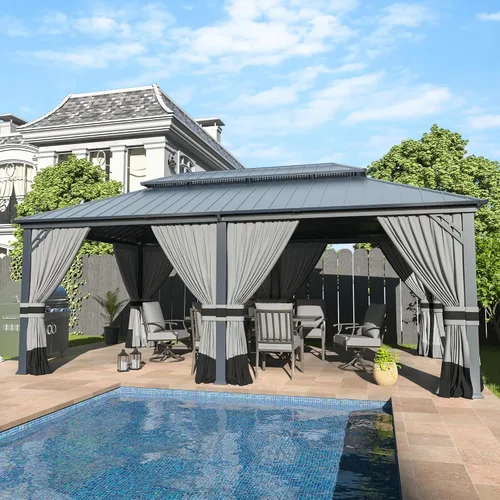 Miniatura 14 de Kullavik Gazebo de parrilla de techo rígido de 8 x 5 pies, gazebo para barbacoa al aire libre con techo de acero galvanizado y gancho de techo