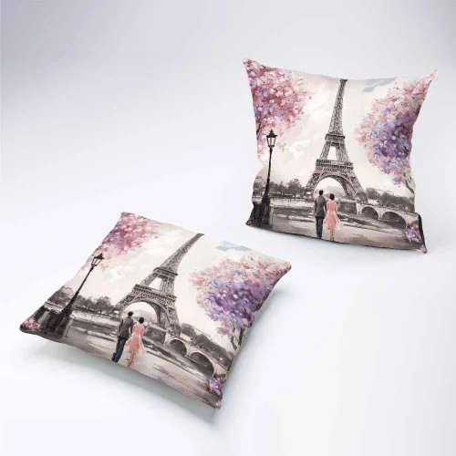 Miniatura 3 de Pehede Funda de almohada decorativa de lino y algodón con diseño de pintura al óleo de París, vista de la calle de París, para sofá, silla