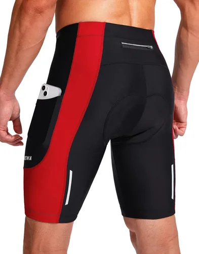 Bikewa Pantalones cortos de ciclismo para hombre con acolchado 3D para ciclismo de carretera, ciclismo de montaña, ciclismo UPF 50+, bolsillos con