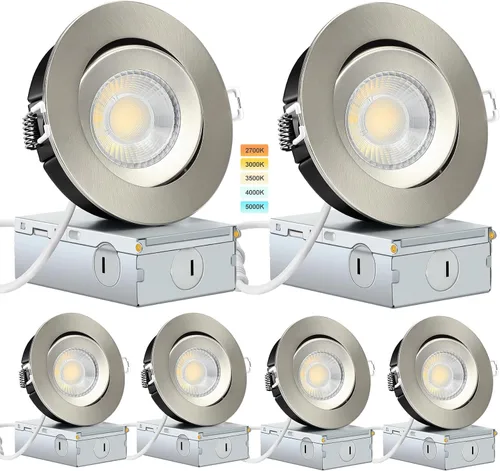 Miniatura 19 de KnLnny Ware Luces empotradas con cardán negras de 4 pulgadas con luz nocturna, paquete de 6, luces empotradas con cardán sin carcasa con caja