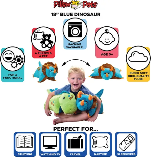 Miniatura 2 de Pillow Pets Dinosaurio azul Triceratops, juguete de peluche de 18 pulgadas