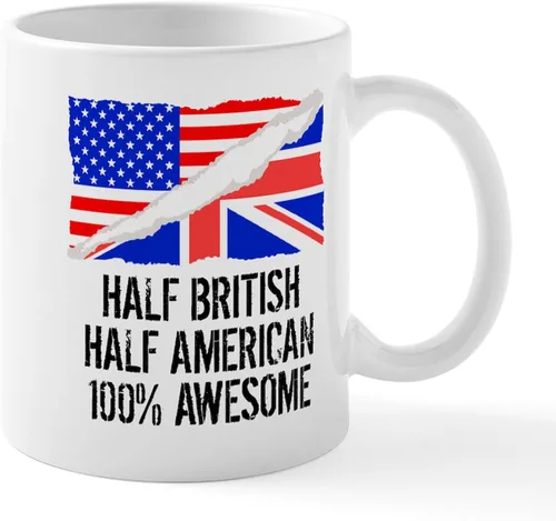 Miniatura 46 de CafePress Born American, British By Hea Taza de café de cerámica de 11 oz (11.0 fl oz)