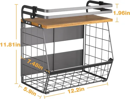 Miniatura 9 de Estante magnético para refrigerador con tapa de madera, organizador de cesta de alambre de gran capacidad para especias, frutas, cebollas y papas