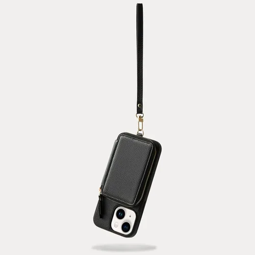 Miniatura 9 de ZVE Funda tipo cartera para iPhone 13 con pulsera, funda de cuero con cremallera con ranuras para tarjetas con bloqueo RFID tipo monedero, funda