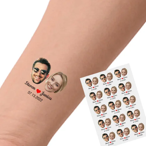 YESCUSTOM Tatuajes temporales personalizados con foto, tatuaje facial personalizado con logotipo para adultos, parejas, mujeres, hombres, tatuajes