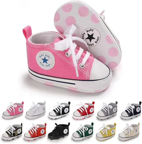 Zapatos de bebé para niñas o niños suaves suela antideslizante para recién nacidos y primeros pasos de estrella tenis caña alta de lona mezclilla