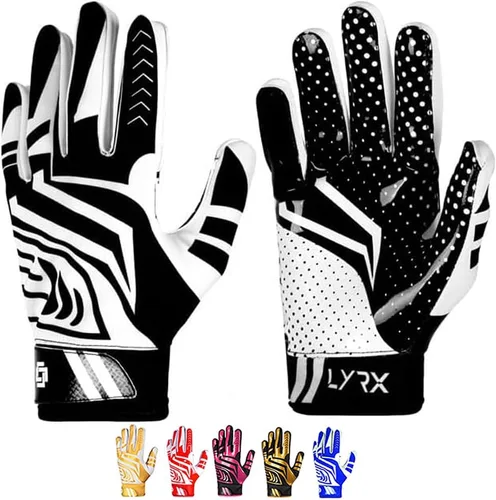 Guantes de receptor de fútbol profesional LYRX con palma de silicona óptima, agarre antideslizante, control ultra adhesivo, deportivo, ligero y
