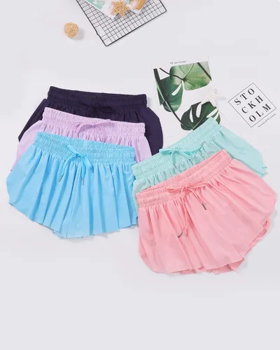 Miniatura 6 de JOCMIC Pantalones cortos fluidos para niñas, pantalones cortos de mariposa 2 en 1 con bolsillo interior para fitness y correr