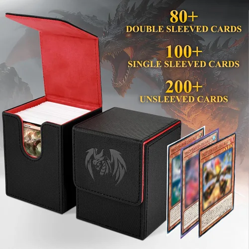 Miniatura 2 de Caja de cubierta UAONO para Yugioh MTG, caja de cubierta para más de 100 cartas con 2 divisores, caja de almacenamiento de piel sintética