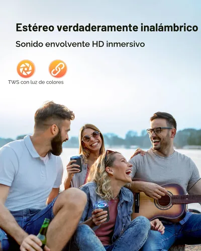 Miniatura 4 de LENRUE Altavoz Bluetooth Pequeño Portátil con Luces, Sonido Envolvente Estéreo TWS, Alimentado por Tipo C, Bluetooth 5.3, Entrada de Tarjeta AUX TF