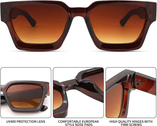 Miniatura 6 de Lentes de sol cuadrados retro para hombres y mujeres, marco grueso, rectangulares, gruesos