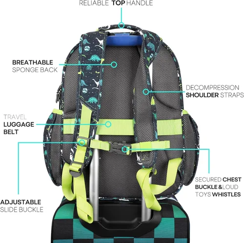 Miniatura 4 de mibasies Mochila para niñas y niños, ideal para niños y niñas, mochila para preescolar jardín de infantes y primaria, galaxia dinosaurio, Escuela-17L