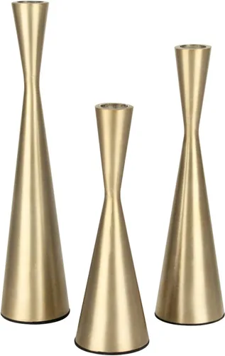 Vixdonos Juego de 3 portavelas de latón dorado con forma cónica de metal, juego de 3 manteles de mesa, portavelas decorativo para bodas, cenas,