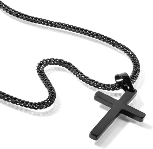 Miniatura 3 de Collar de cruz para hombre, collar con colgante de cruz lisa de acero inoxidable plateado y dorado para hombre, cadena cubana de 18 a 26 pulgadas