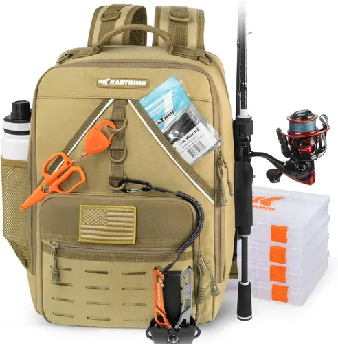 Miniatura 10 de KastKing KarryAll - Mochila para aparejos de pesca con soporte para caña, 4 cajas de aparejos, bolsa de aparejos de 40/26L, almacenamiento