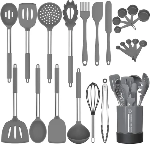 Fungun - Juego de utensilios de cocina de silicona, antiadherentes, juego de utensilios de cocina de 24 piezas, utensilios de cocina resistentes al