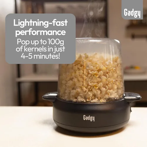 Miniatura 9 de Máquina de palomitas de maíz Gadgy – Máquina eléctrica de aceite caliente de 500W con placa antiadherente, tapa y agitador – Gran popper de 24 tazas