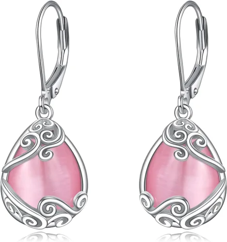 Miniatura 8 de Aretes colgantes con forma de lágrima de filigrana de piedra lunar de plata de ley 925 con cierre de palanca para mujer, regalos de joyería