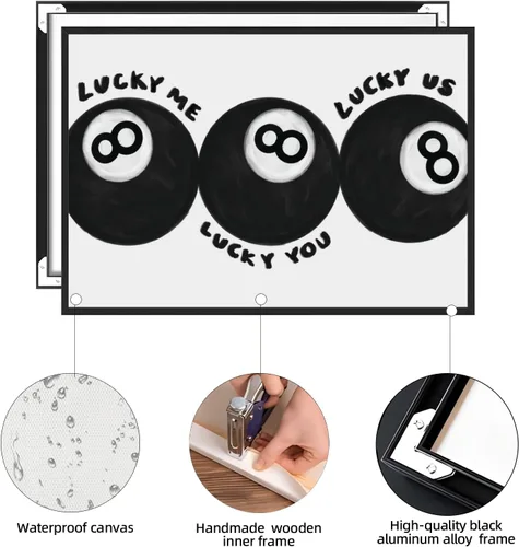 Miniatura 2 de Lucky Me Lucky You - Póster de 8 bolas en blanco y negro para decoración de habitación de niños, diseño retro inspirado en billar, decoración