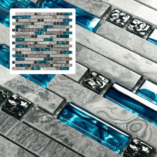 Miniatura 11 de Midcard 4 Láminas de Azulejo de Mosaico en Espiga Azul para Salpicadero, Azulejo Pulido para Suelo de Ducha y Pared